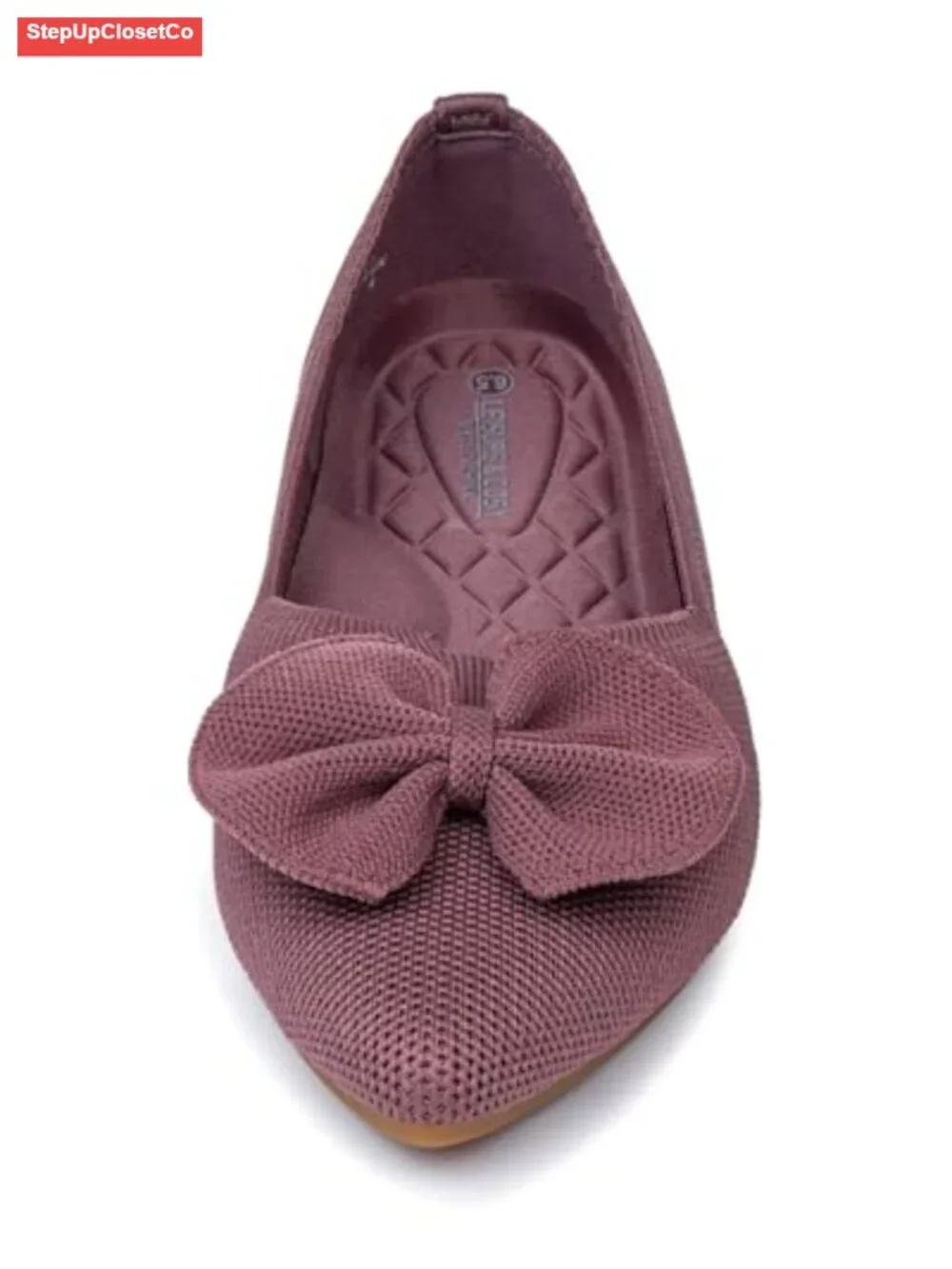 Pointed Toe Knit Ballet Flats with Bow Slip-on Dressy Shoes Non-slip Outsole - Picture 3 of 6
